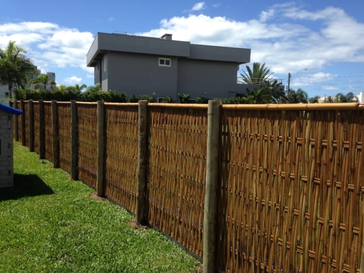 quintal com cerca de bambu tramado